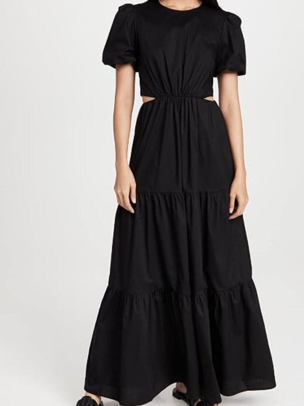 Bloomingdale's Wayf Plaza Cut Out Tiered Maxi Dress Short Sleeve in Black Small
